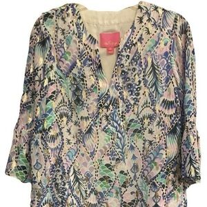 Lilly Pulitzer Eleanora Silk Dress Size XS Metallic Bell Sleeve NWOT